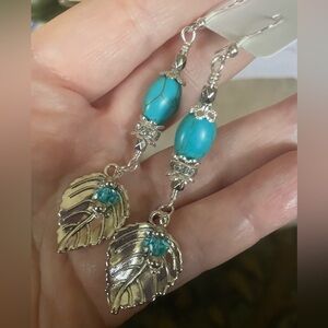 Silver and Turquoise Leaf Dangle Earrings